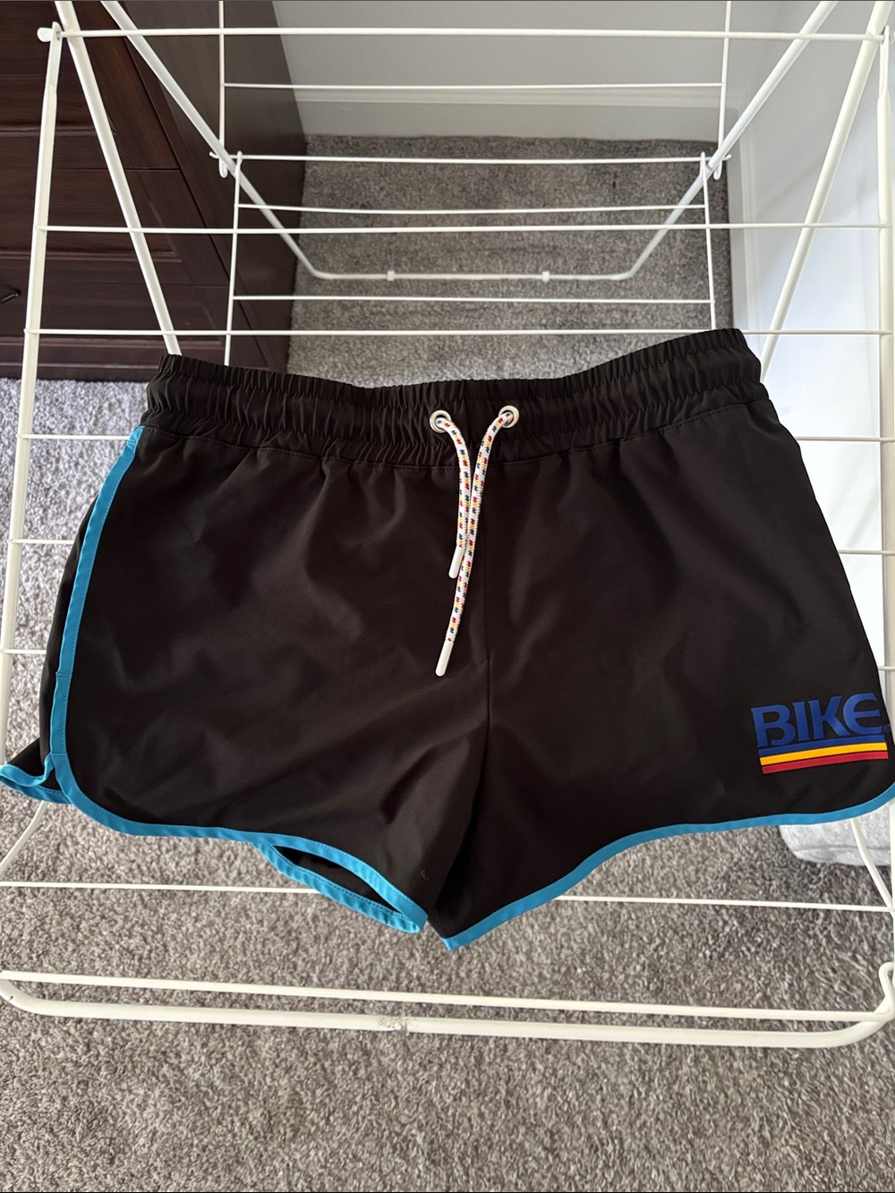BIKE Athletics Black Shorts with Blue Trim and Spandex Liner